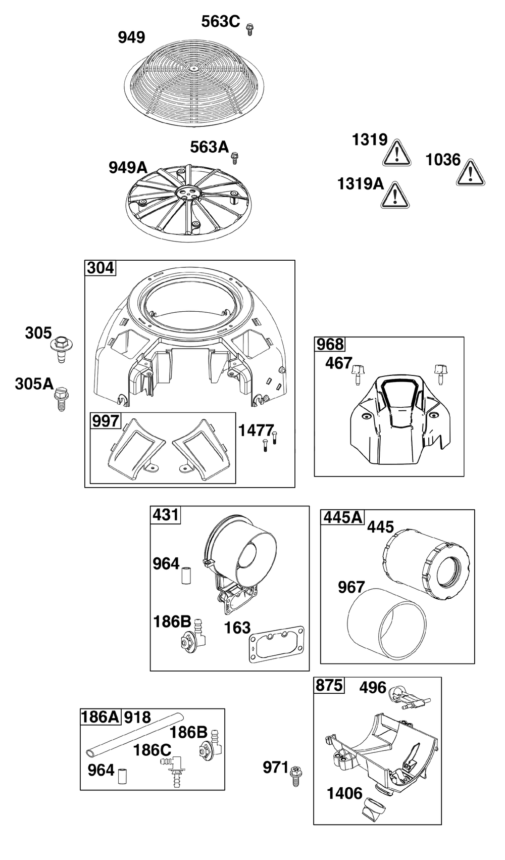 Blower Housing And Air Cleaner Group Diagram and Parts List for 44T977-0042-G1 400000 - 699999 Briggs and Stratton Engine